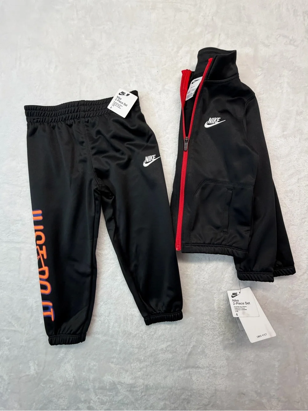 Nike 2 Piece Tracksuit Set Boys Size 4 Black Red Full Zip Jacket Pants - Picture 9 of 10